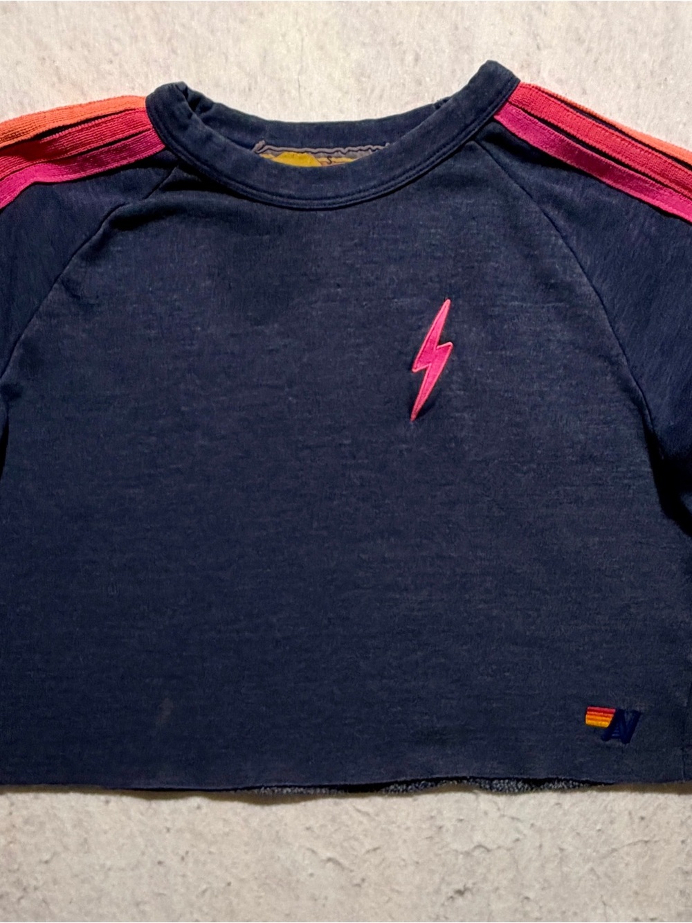 Aviator Nation Bolt Cropped Classic Crewneck Sweatshirt Heather Navy Small